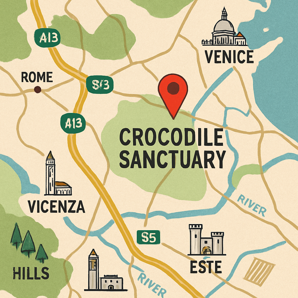 Map showing the location of the crocodile sanctuary in Italy